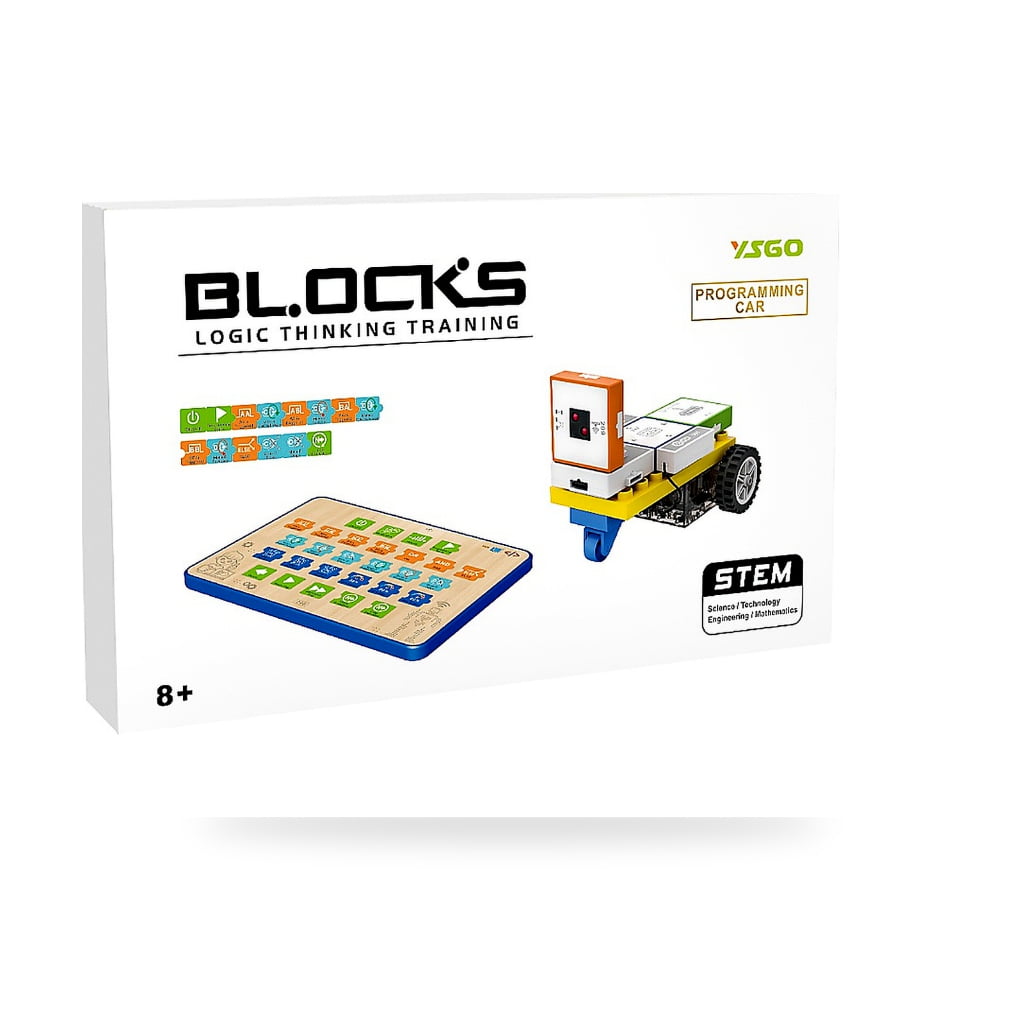 Programming-car packaging showing a modular vehicle and command controls
