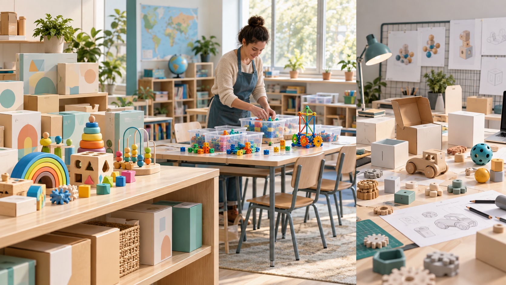 Illustrative overview of retail educational toys, classroom learning materials, and product development