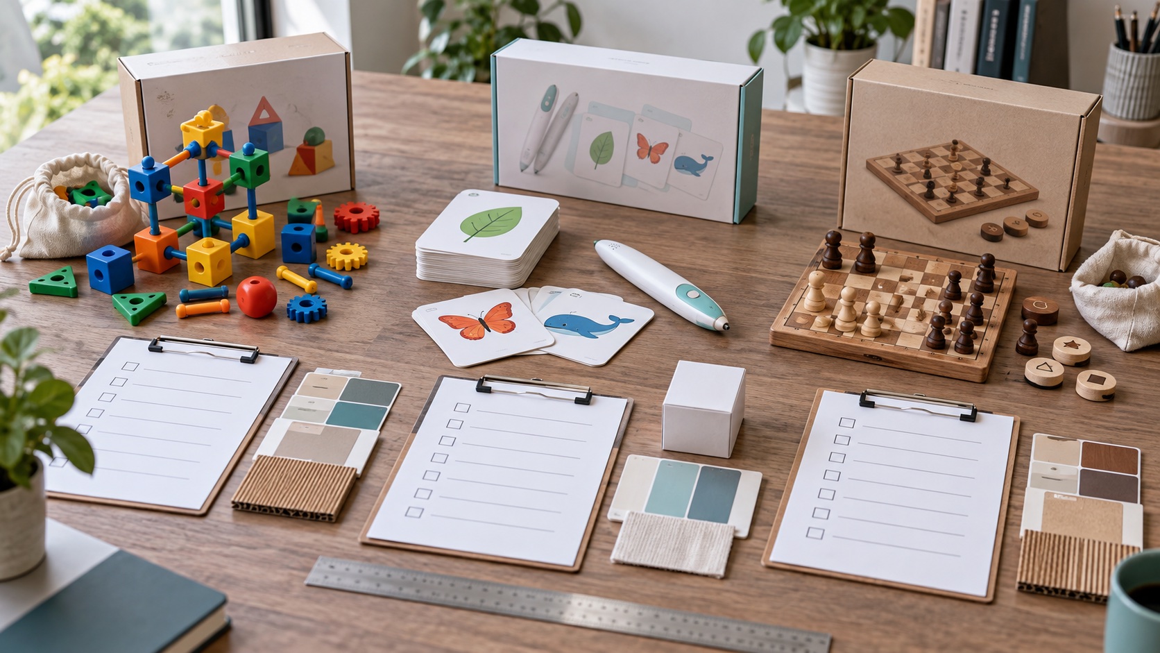 Illustrative side-by-side evaluation of STEM toys, learning cards, and memory games